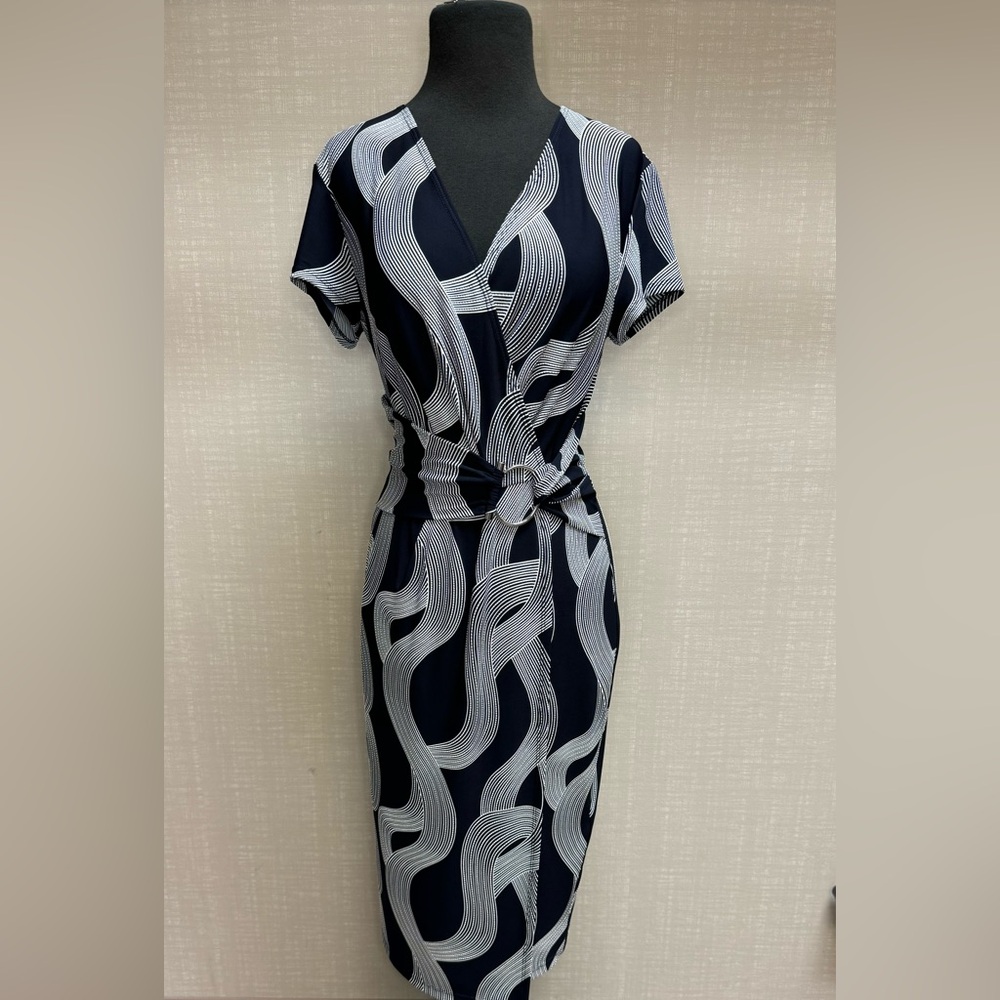 Silky Knit Abstract Print Wrap Dress